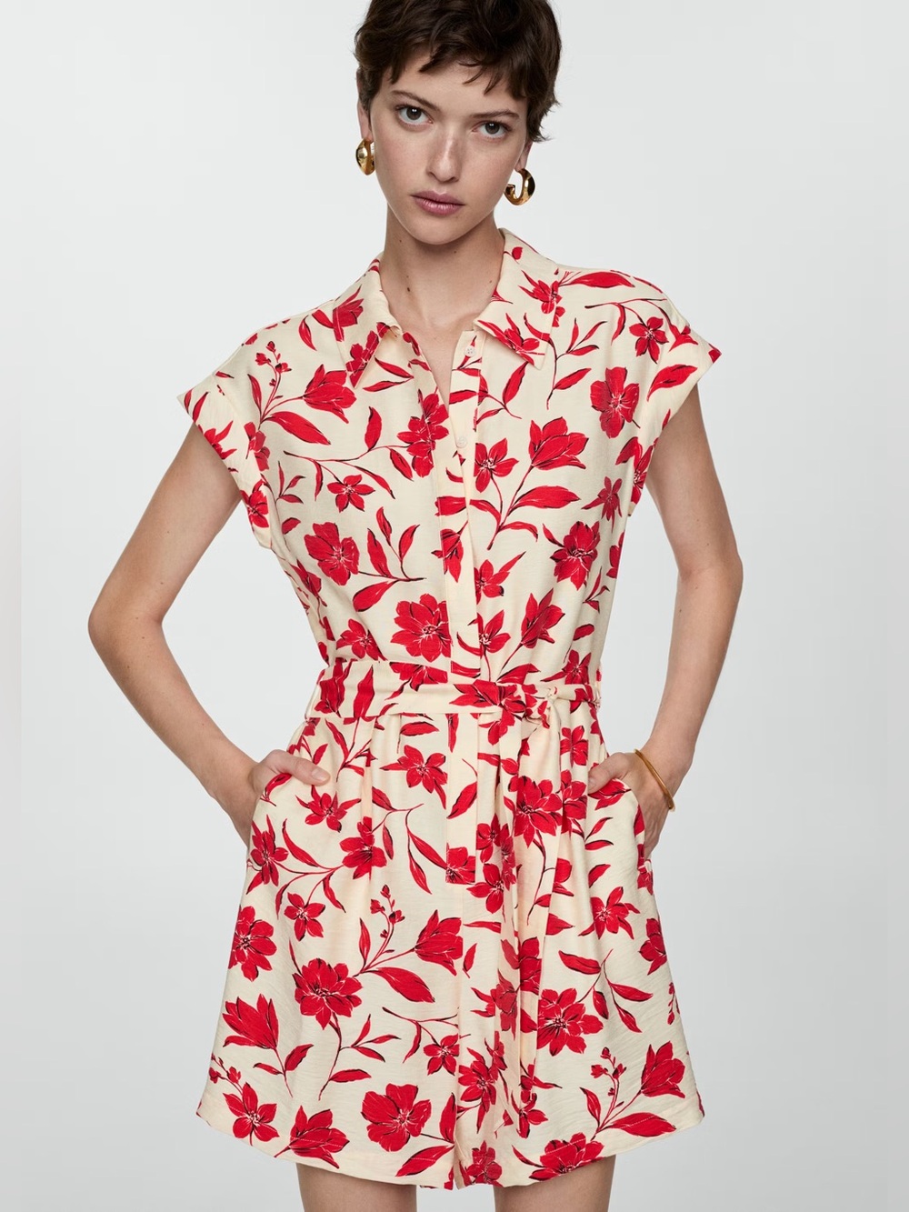 Mango Red flower short jumpsuit NWT